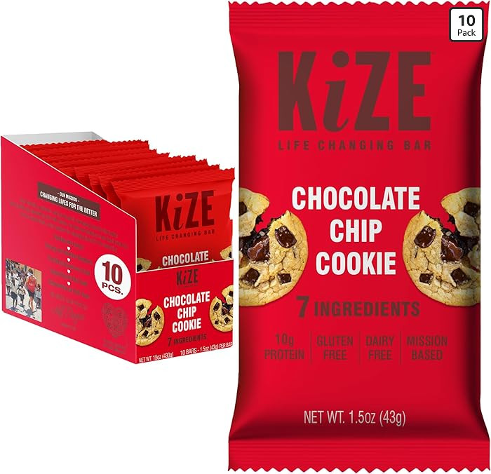 KiZE Energy Bars - Chocolate Chip Cookie - Almond Butter-Based, Gluten Free, Dairy Free, NON-GMO ... | Amazon (US)