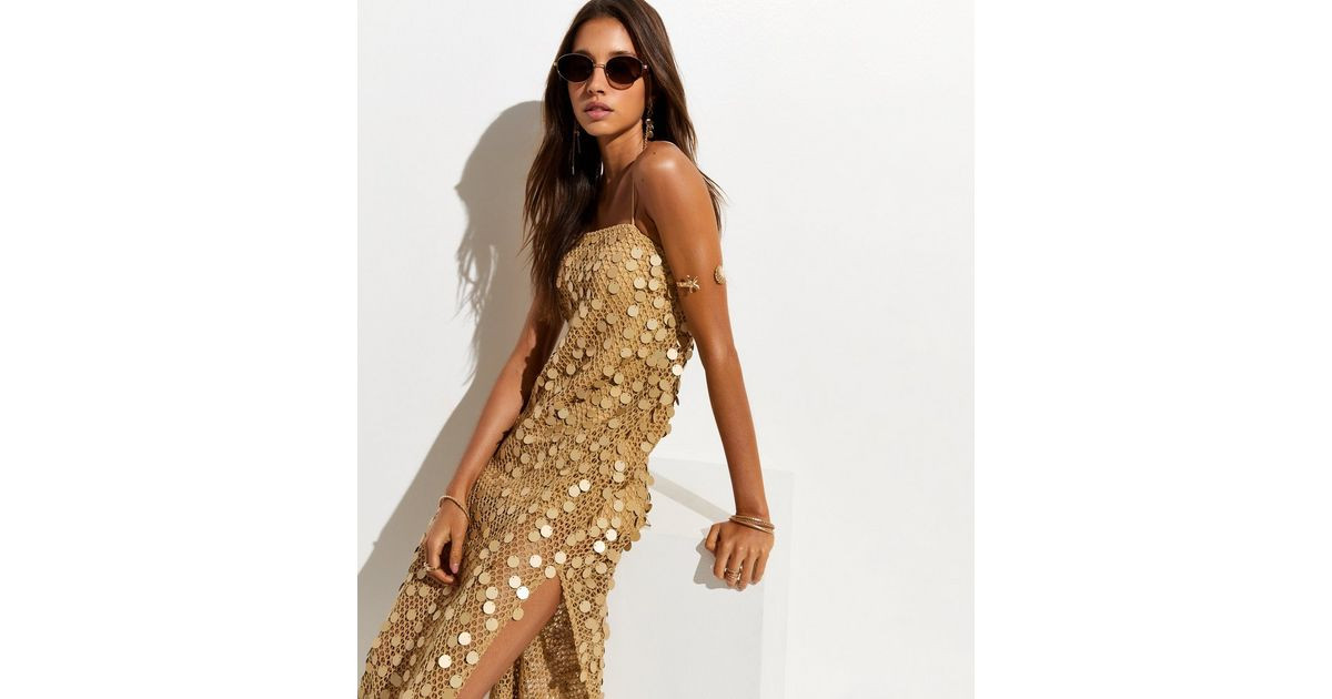 Gold Sequin Mesh Maxi Beach Dress | New Look | New Look (UK)
