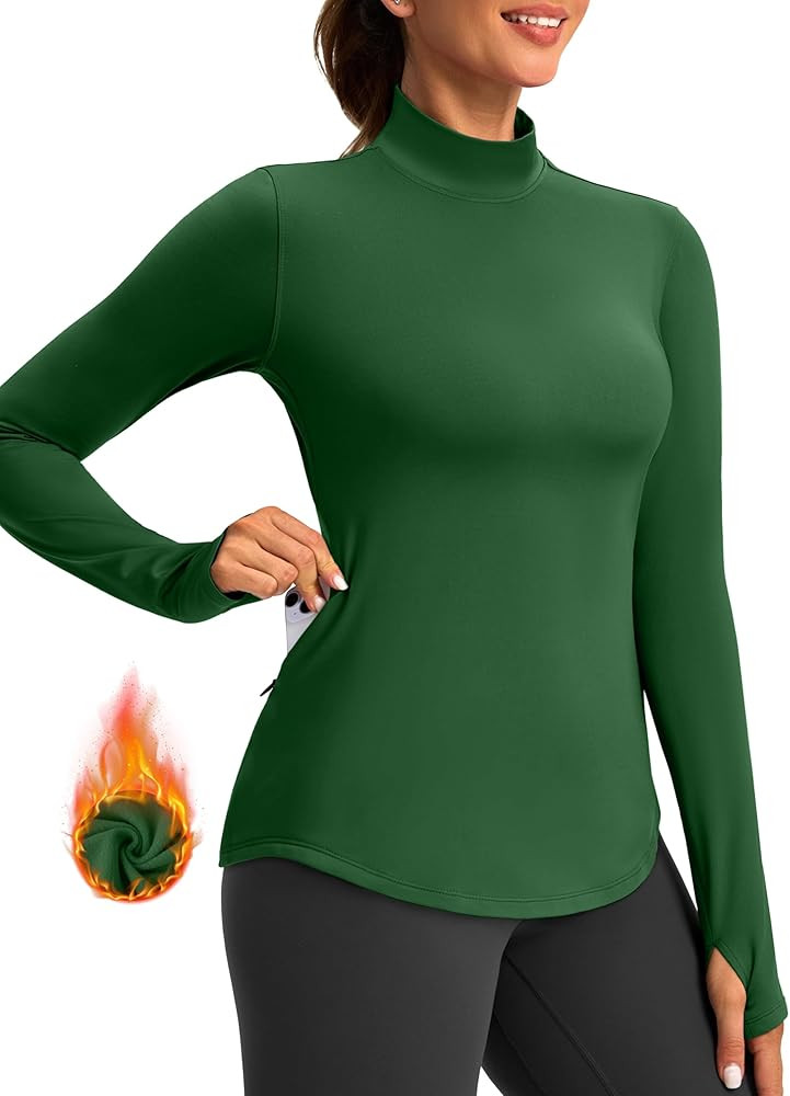 Thermal Shirts for Women Long Sleeve Mock Neck Fleece Tops Running Workout Cold Weather Gear with... | Amazon (US)