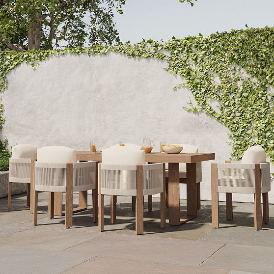 Portside Wood Outdoor Dining Table (76.5) and 6 Porto Dining Chairs, Reef | West Elm (US)