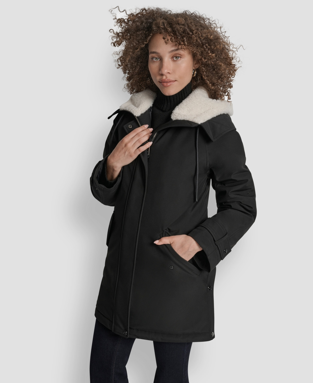 Dkny Women's Faux-Fur-Lined Hooded Softshell Coat - Black | Macy's