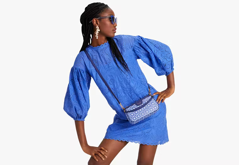 Kate Spade Floral Eyelet Puff Sleeve Dress, Sapphire Haze - 00 | Kate Spade Outlet