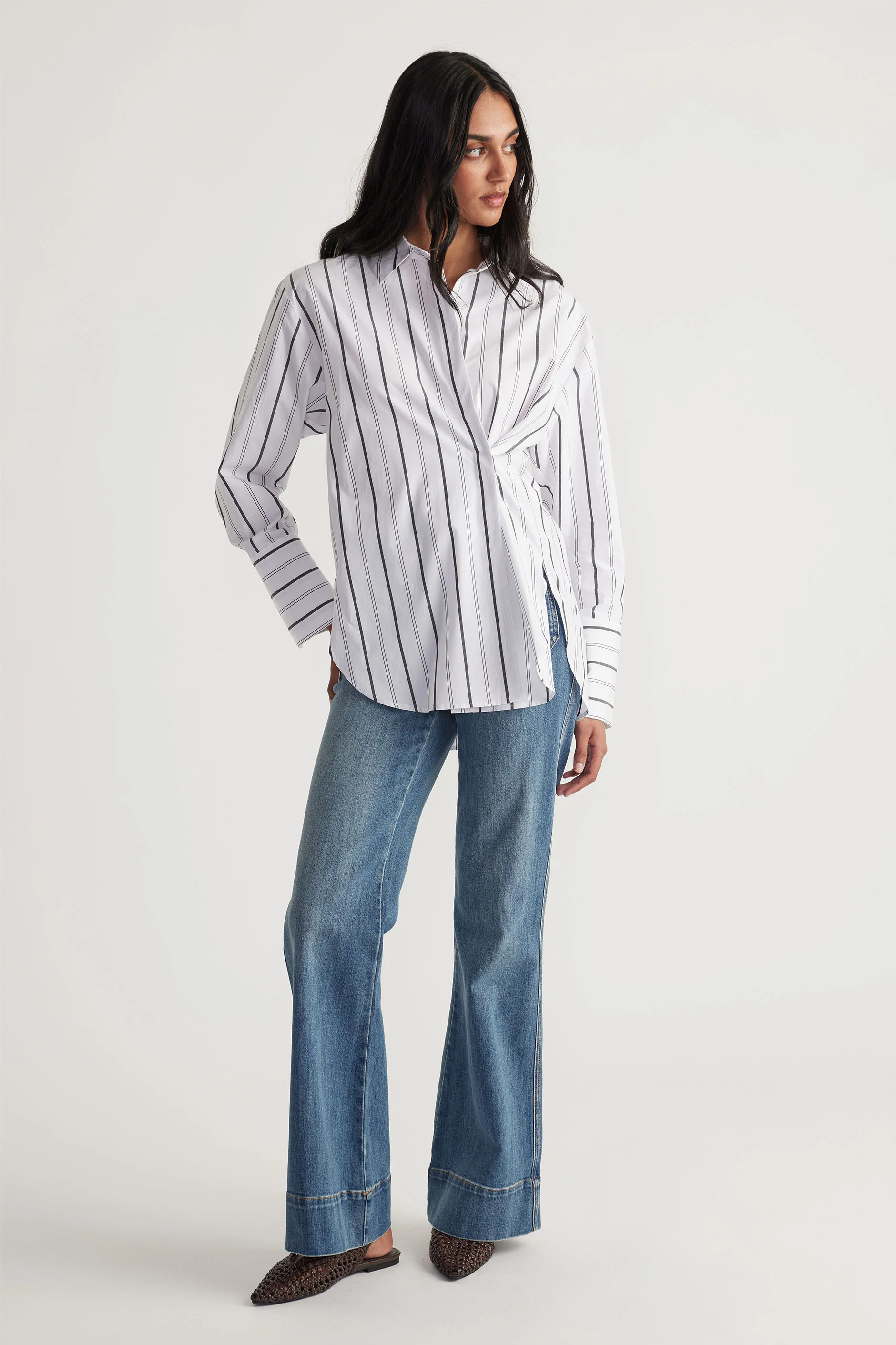 Ivy Button Shirt - Black/White Stripe | DECJUBA