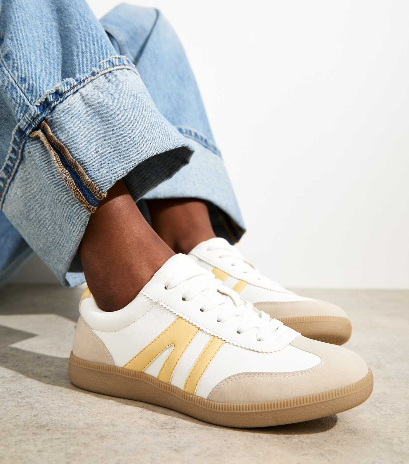 Light Yellow Faux Suede Panelled Trainers | New Look | New Look (UK)