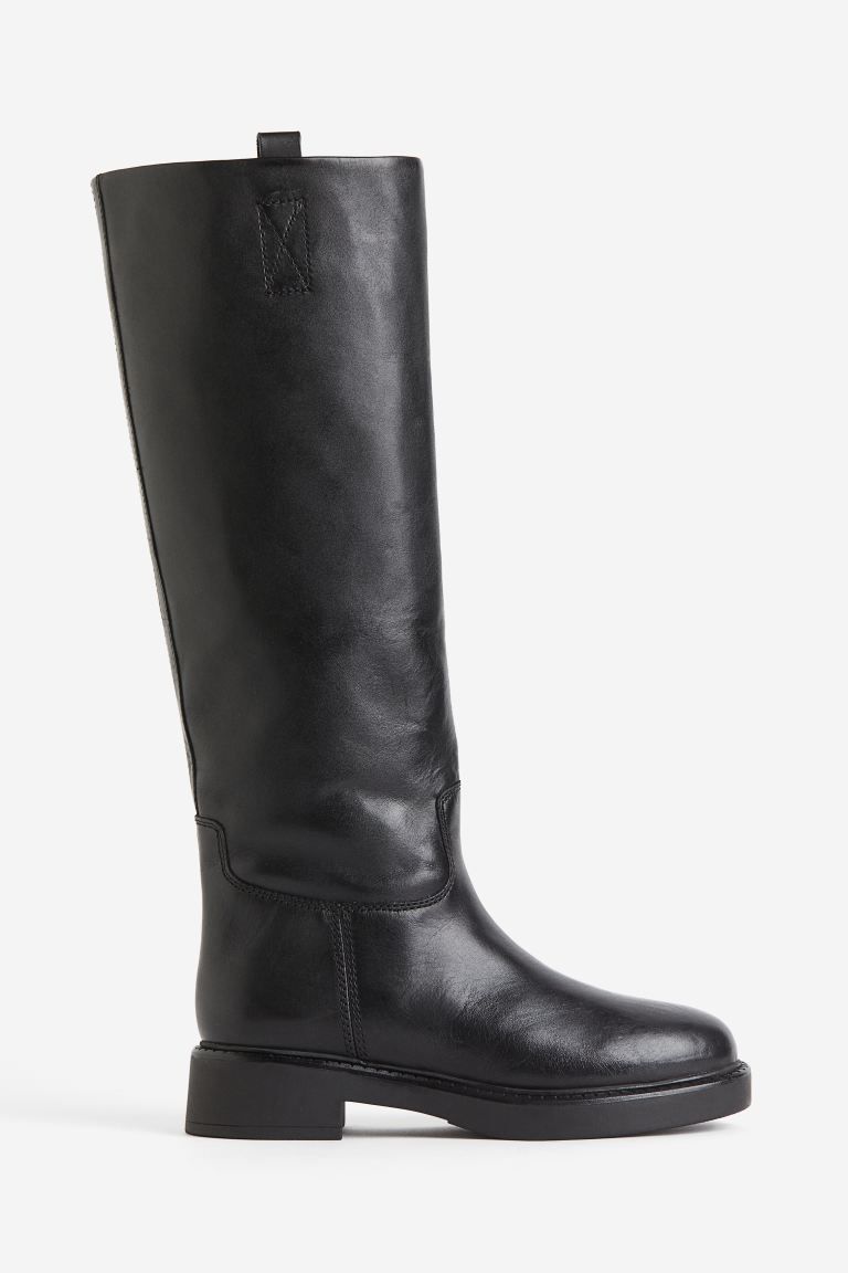 Kniehohe Stiefel aus Leder - Schwarz - Ladies | H&M DE | H&M (DE, AT, CH, NL, FI)