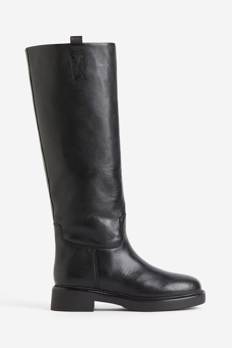 Knee-high leather boots - Black - Ladies | H&M GB | H&M (UK, MY, IN, SG, PH, TW, HK)