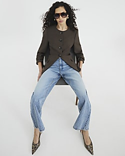 Brown Button Front Blazer | River Island UK & IE