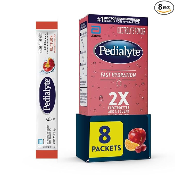 Pedialyte Fast Hydration Electrolyte Powder Packets, Fruit Punch, Hydration Drink, 8 Single-Servi... | Amazon (US)