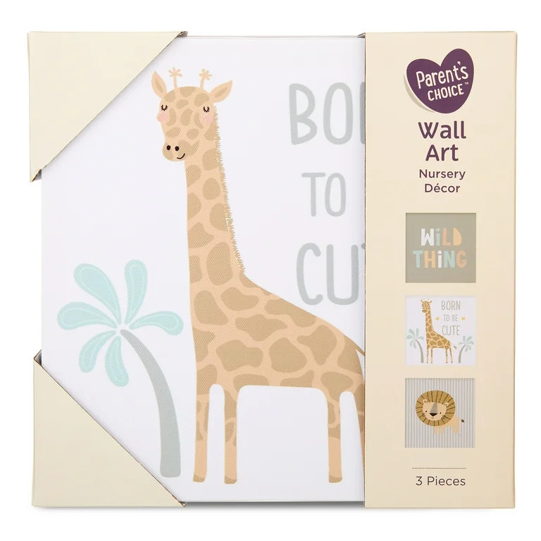 Parent's Choice 3-Piece Set Baby Nursery Canvas Wall Art, Jungle, 7" x 7" | Walmart (US)