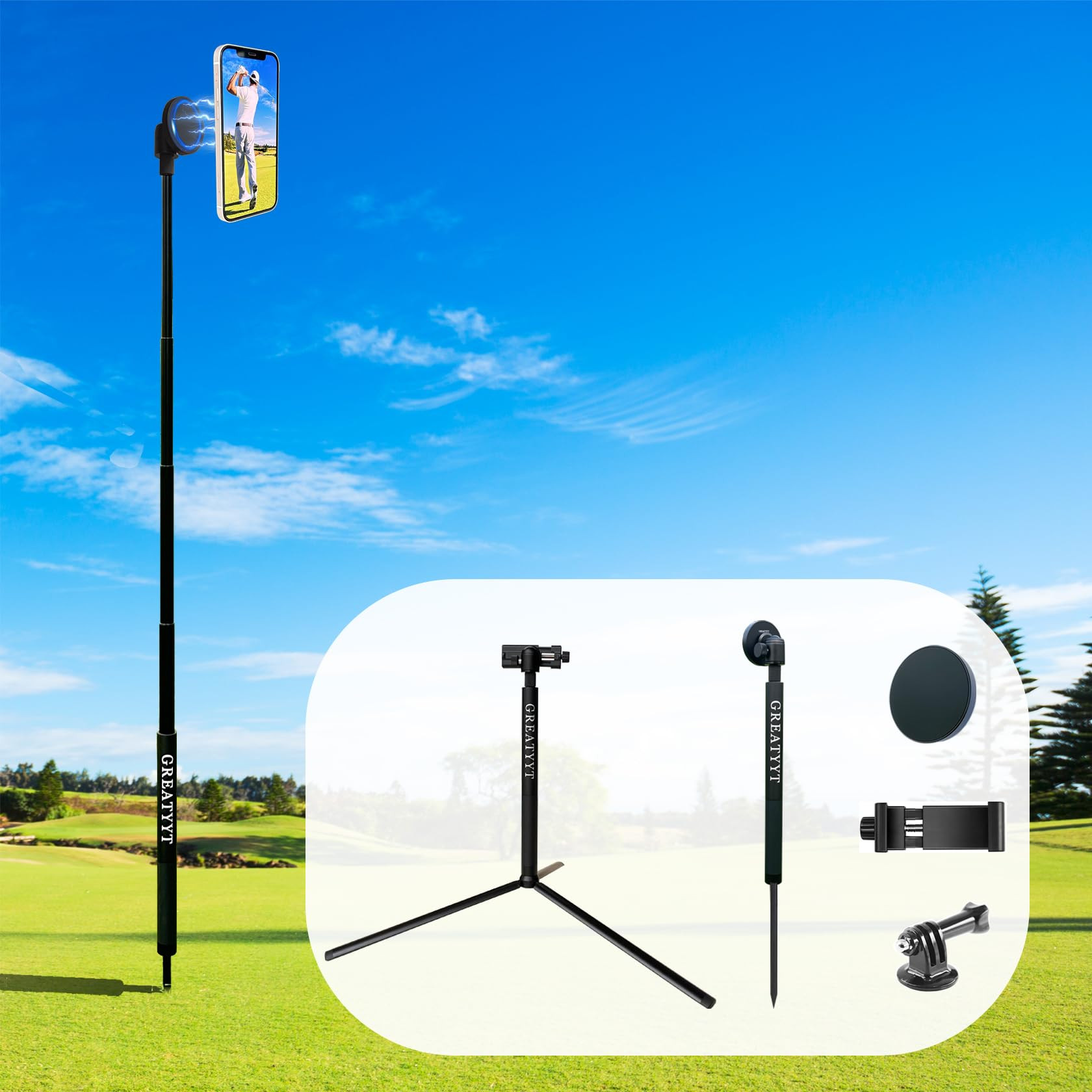 Monopod and Tripod Selfie Stick to Record Golf Swing - Multi Functional Phone Holder with Magneti... | Amazon (US)
