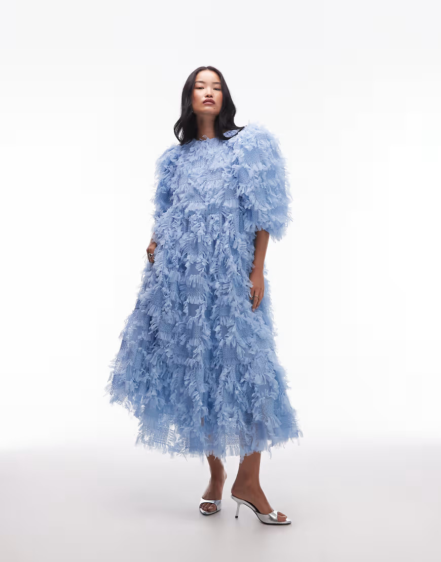 ASOS ARCHIVE – Wadenlanges Oversized-Kleid aus strukturiertem Netzstoff in Blau | ASOS (Global)