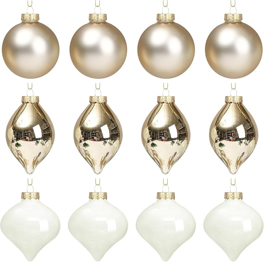 Zomiboo 12 Pcs Gold Glass Christmas Ball Ornaments Hanging Shatterproof Glass Christmas Ornaments... | Amazon (US)