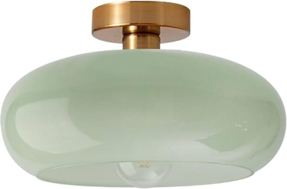 Milk Ceiling Light mid Century Modern Ceiling Light fixtures with Milk Green Glass Shade Gold Sem... | Amazon (US)
