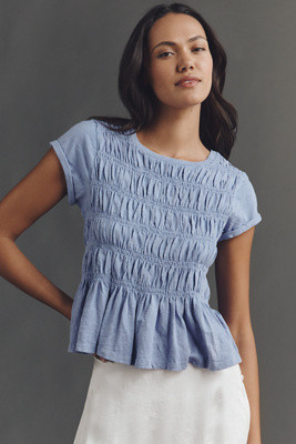 The Tabby Ruched Cap-Sleeve Tee by Pilcro | Anthropologie (US)
