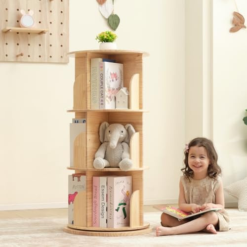 OOOK 3 Tier Rotating Bookshelf Tower, Montessori Bookshelf Storage Rack with Kids, Large Chassis ... | Amazon (US)