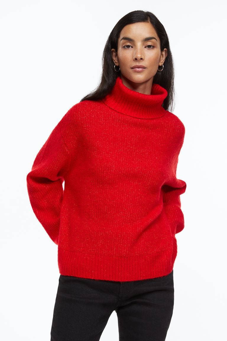 Rib-knit Turtleneck Sweater - Red - Ladies | H&M US | H&M (US + CA)