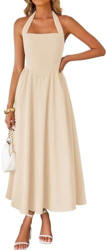 ZESICA Women's Summer Sleeveless Halter Midi Dress 2026 Off Shoulder High Waist Flowy Formal Wedd... | Amazon (US)