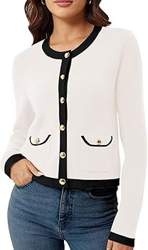 Yousify Womens 2024 Open Front Button Down Cardigan Long Sleeve Pockets Color Block Knit Cropped ... | Amazon (US)