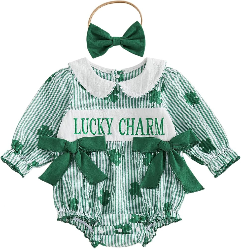 Baby Girl Easter Romper Bunny Carrot Bow Bubble Bodysuit Doll Collar Long Sleeve Smocked Tops for... | Amazon (US)