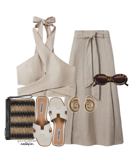 Linen crop top, linen maxi skirt, linen co-ord set, flat sandals, seashell earrings, clutch purse & sunglasses.
Going out outfit, summer outfit, holiday look, vacation style

#LTKSeasonal #LTKstyletip #LTKeurope