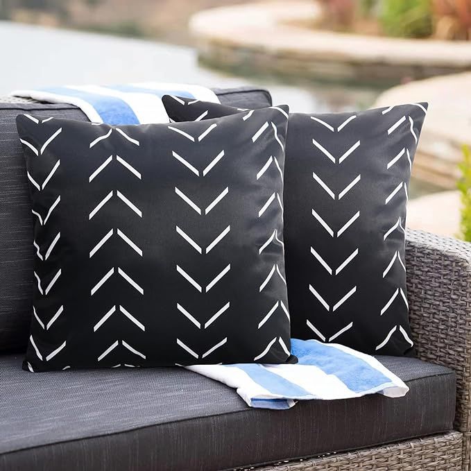 Adabana Outdoor Waterproof Throw Pillow Covers 18x18 Inch Black and White Decorative Boho Pillows... | Amazon (US)
