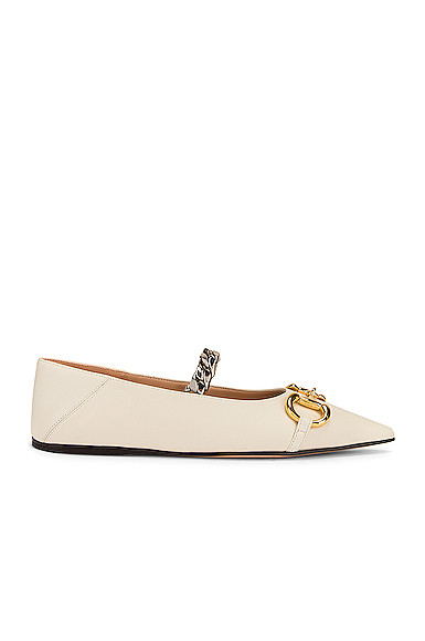 Gucci Deva Ballet Flats in Dusty White - White. Size 37 (also in 38,39). | FWRD 