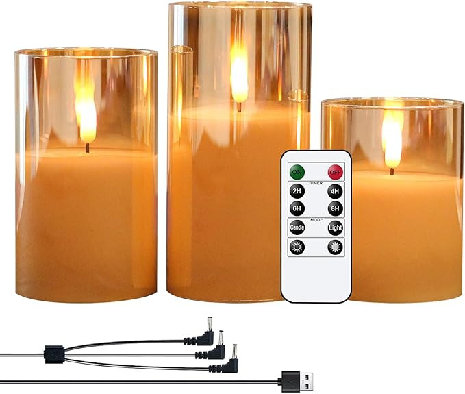 GenSwin Rechargeable LED Flameless Flickering Glass Candles with Remote Timer, Battery Operated P... | Amazon (US)