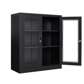 Black Metal Accent Storage Cabinets with Glass Door HYM-HD04281192 | The Home Depot