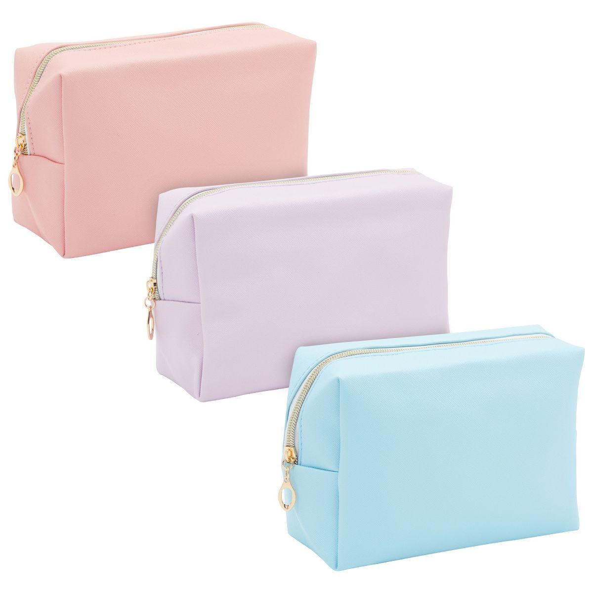 Glamlily 3 Pack Faux Leather Makeup Bag with Zipper, Travel Cosmetic Bags, 3 Pastel Colors | Target