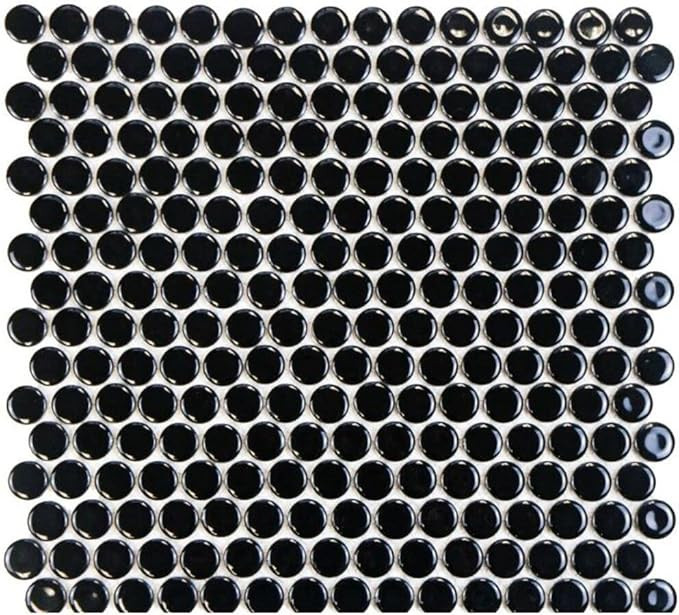 Penny Round Tile Black Porcelain Mosaic Shiny Look (Box of 5.1 Sq Ft), for Kitchen Backsplash, Ba... | Amazon (US)