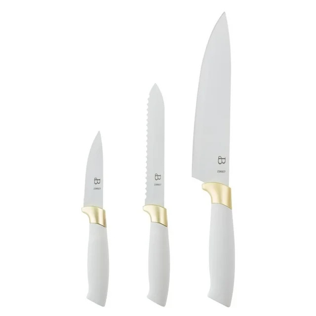 Beautiful 3-Piece Soft Grip Stainless Steel Chef Knife Set White and Gold by Drew Barrymore | Walmart (US)