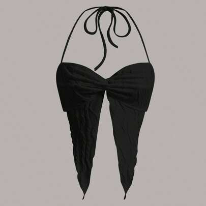 Twist Front Tie Backless Asymmetrical Hem Halter Top | SHEIN