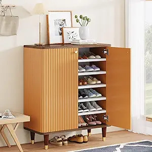 Tribesigns Wood Shoe Cabinet with Doors, 24 Pairs Shoe Storage Cabinet with Adjustable Shelves, 6... | Amazon (US)