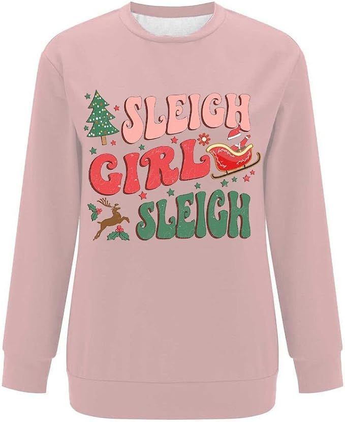bawilom Sleigh Girl Sleigh Sweatshirts for Women Merry Christmas Holiday Long Sleeve Pullover Cut... | Amazon (US)