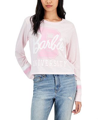 Love Tribe Juniors' Barbie University Graphic Print Long-Sleeve T-Shirt - Macy's | Macy's