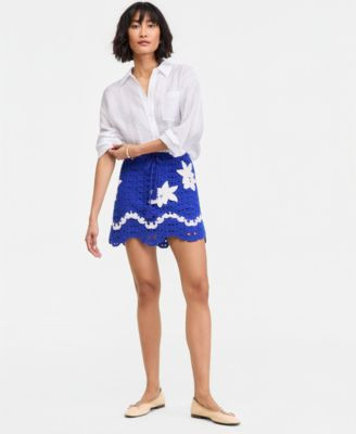 On 34th Women's 3D Flower Crochet Mini Skirt, Macy's Exclusive - Cargo Blue | Macy's