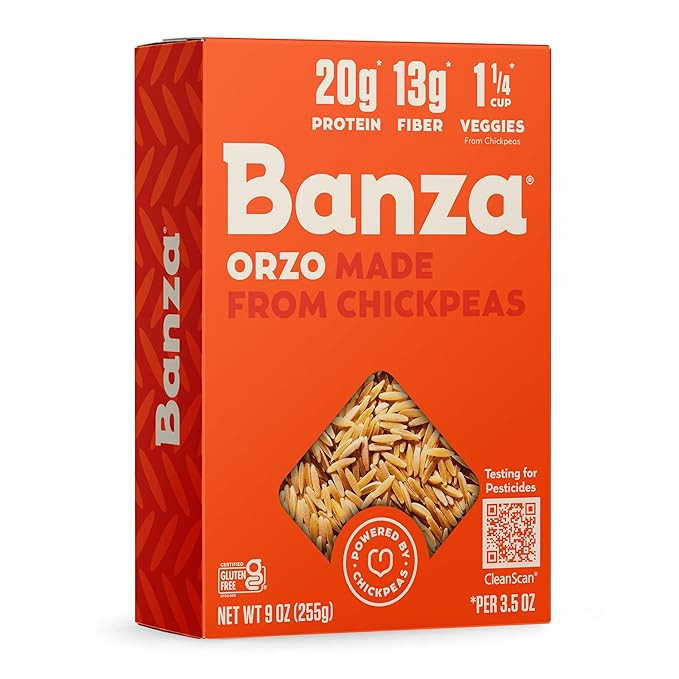 Banza Orzo Pasta from Chickpeas - Gluten Free, High Protein, and Lower Carb Protein Cavatappi Chi... | Amazon (US)