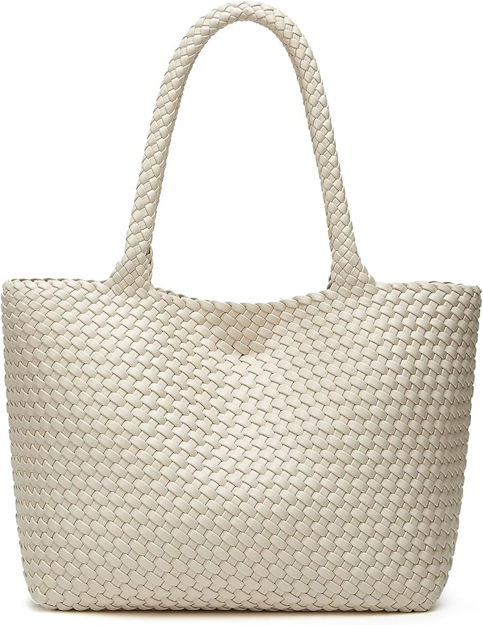 Woven Tote Bags for Women: Large Travel Beach Purse - Vegan Leather Shoulder Handbags - Handwoven... | Amazon (US)