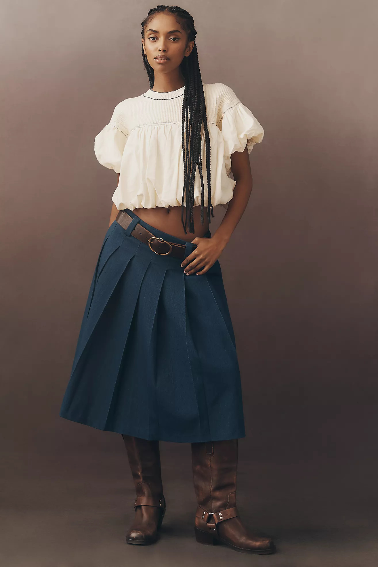 Pilcro Linen Blend Short-Sleeve Bubble Top | Anthropologie (US)