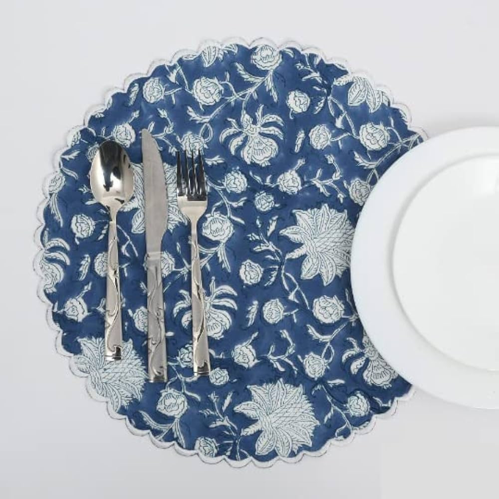 Ridhi Indian Floral Hand Block Printed 100% Pure Cotton Cloth Reversible Mats, Reusable Mats, 15"... | Amazon (US)