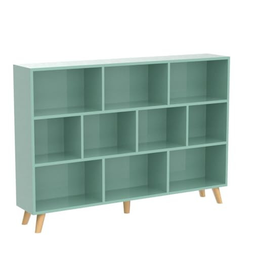 IOTXY Wooden Open Shelf Bookcase - 3-Tier Floor Standing Display Cabinet Rack with Legs, 10 Cubes Kids Bookshelf, Tiffany-Green | Amazon (US)