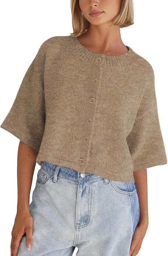 Springrain Cardigan Sweaters for Women Lightweight Knit Cropped Cardigan Button Up Solid Knitwear | Amazon (US)