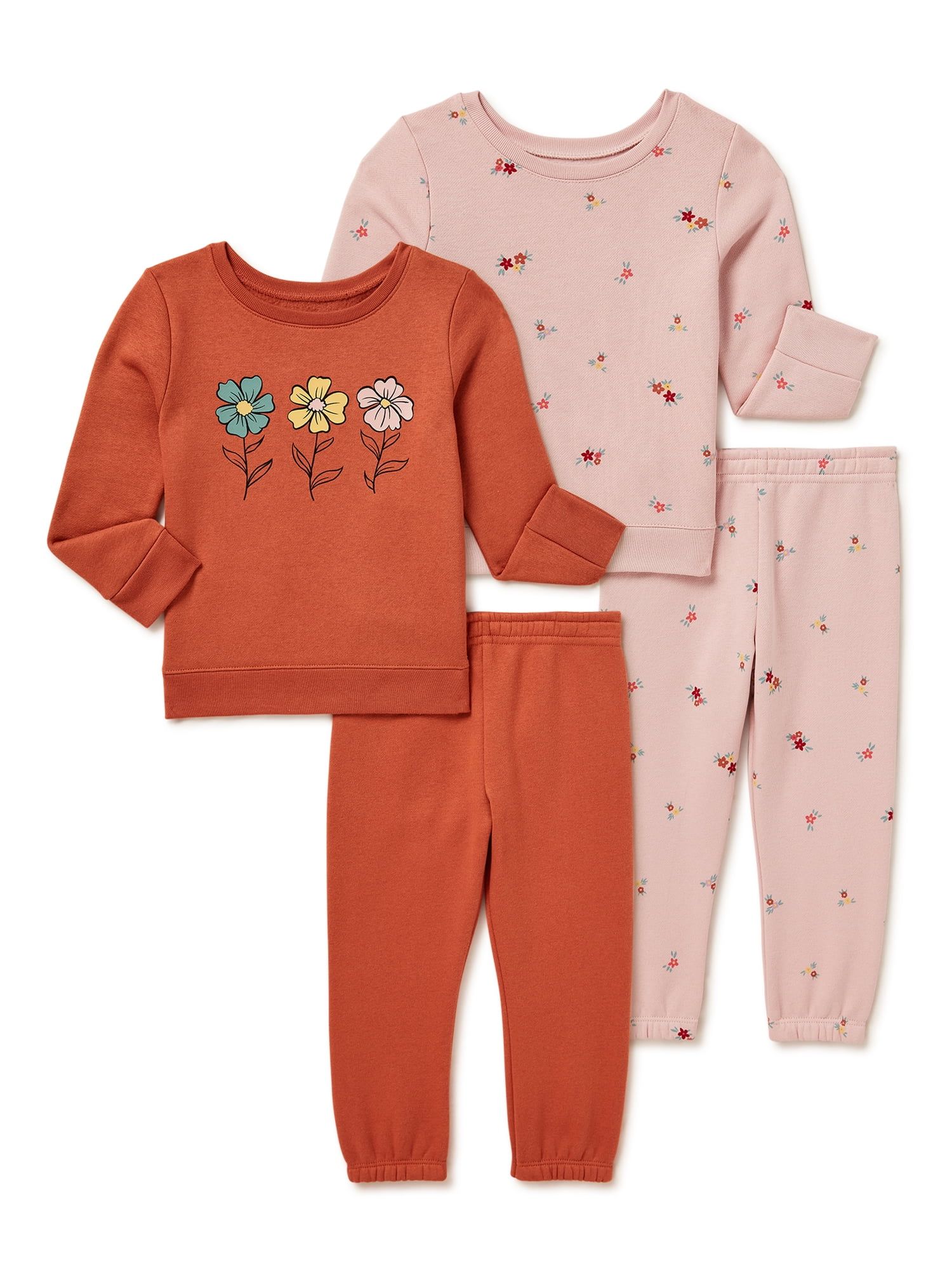 Garanimals Toddler Girls Fleece Sweatshirts and Sweatpants, 4-Piece Outfit Set, Sizes 2T-5T - Wal... | Walmart (US)