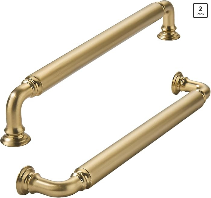 2-Pack Brushed Brass Heavy-Duty Solid Cabinet Pulls, 6 Inch (152mm) Hole Center, Satin Gold Drawe... | Amazon (US)
