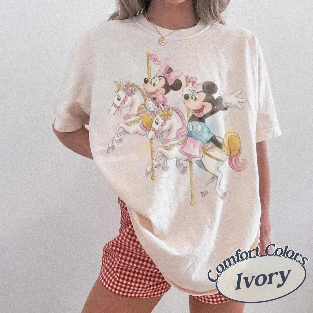 Cute Mickey Minnie Carousel Shirt, Watercolor Unicorn Disney Shirt, Disney Magical Carousel Tee, ... | Etsy (Global)