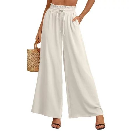 SHOWMALL Women's Pants Casual Elastic Waist Wide Leg Pants Black S Palazzo Pants with Pockets | Walmart (US)
