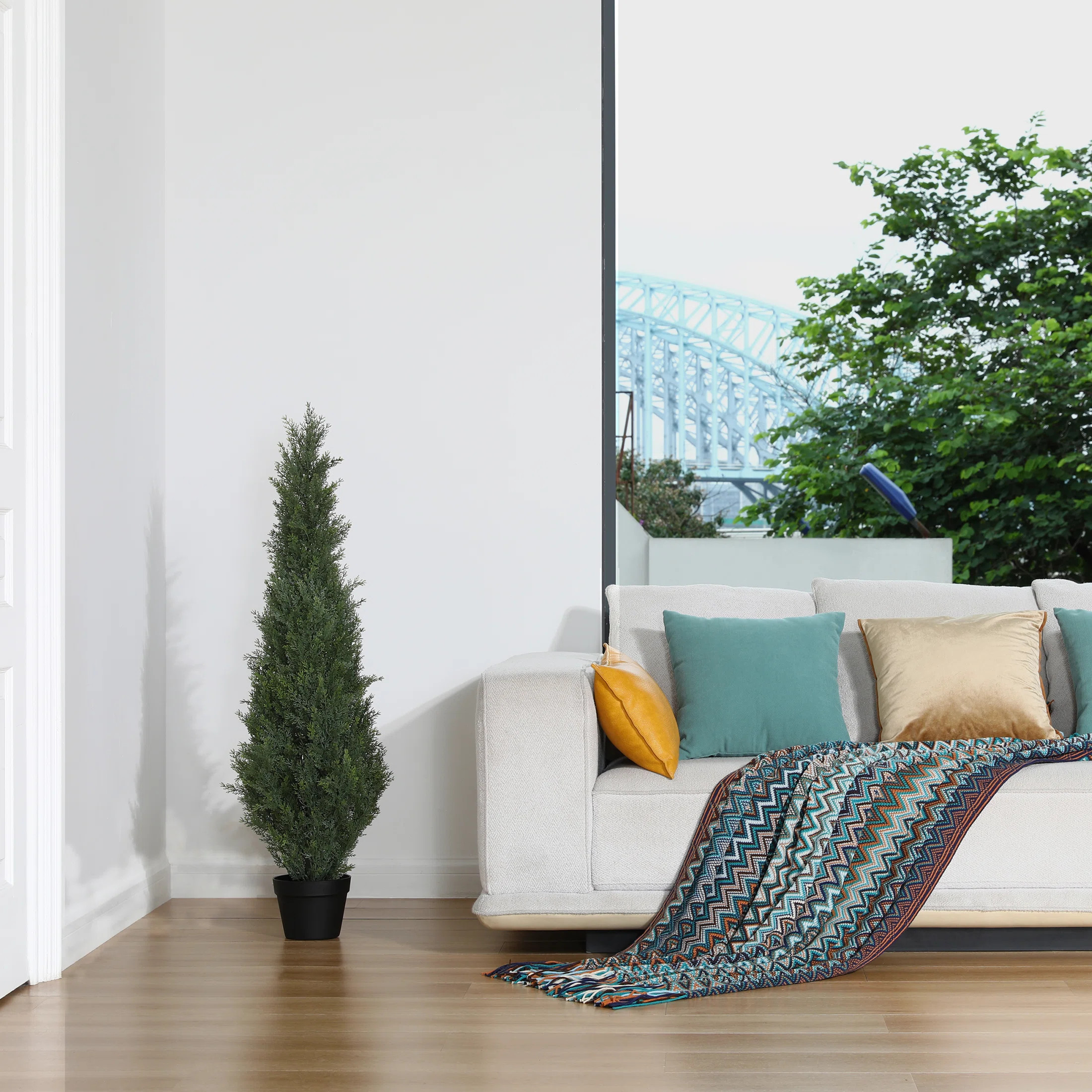 Primrue Adcock Faux Cedar in Pot, Fake UV Rated Potted Tree, Faux Green Plant, Fake Tree for Home... | Wayfair North America