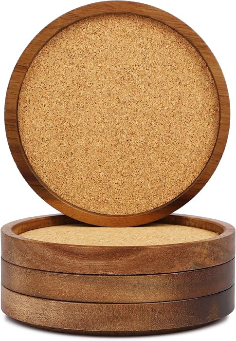Stackable Wood Absorbent Cork Coaster Set of 4 for Drink, Home Decor | Amazon (US)