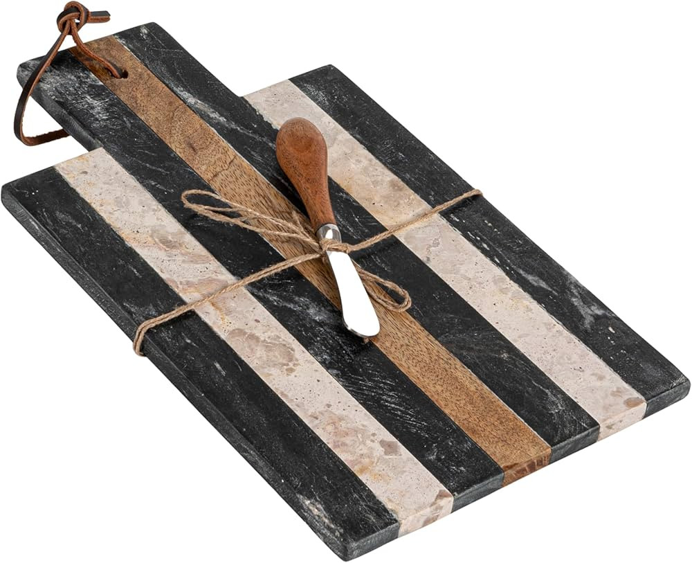 Bloomingville Striped Marble Cheese and Cutting Board with Canape Knife, Multicolor | Amazon (US)