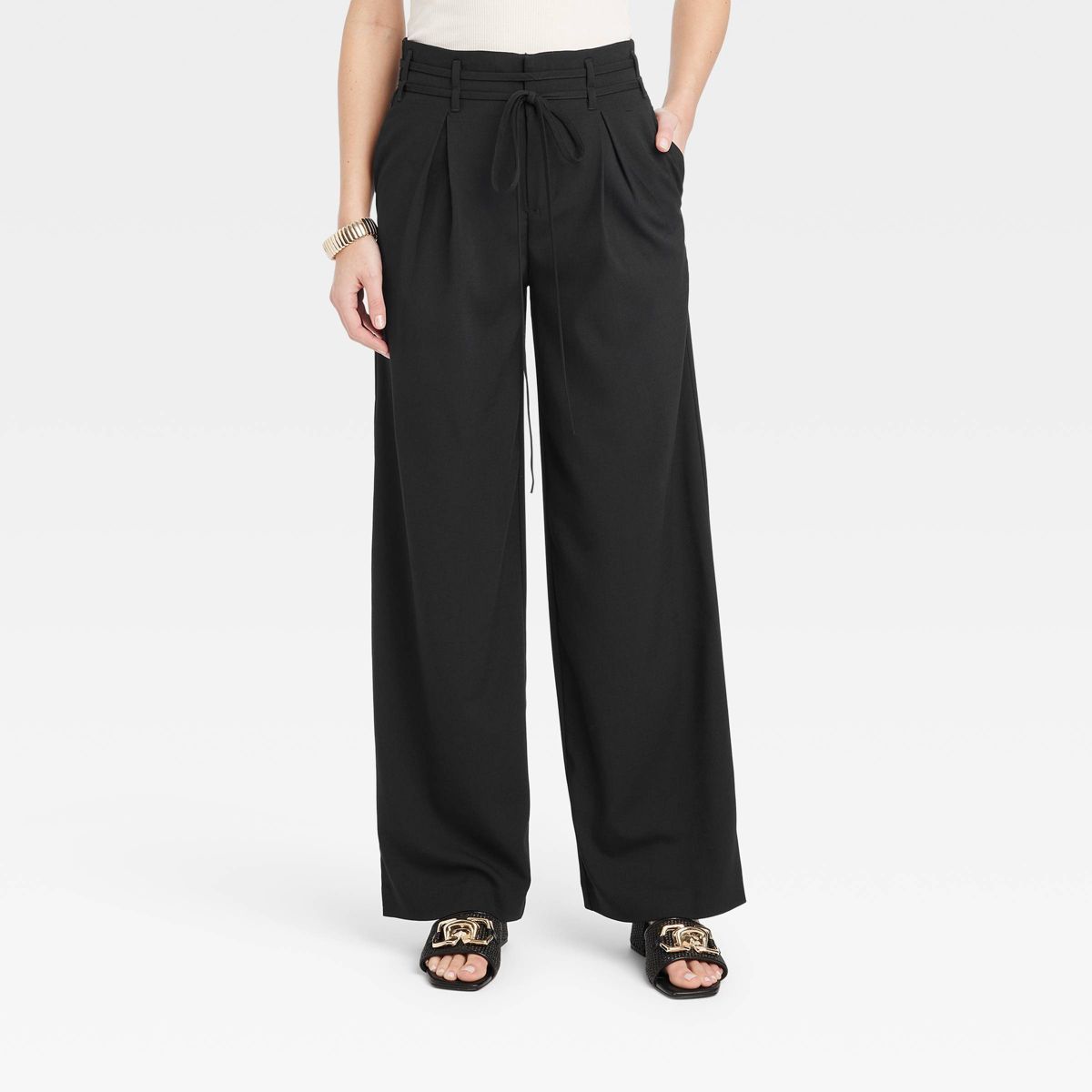 Women's High-Rise Wrap Tie Wide Leg Trousers - A New Day™ | Target